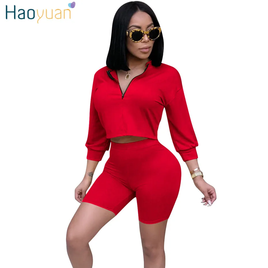 HAOYUAN сексуальный комплект из двух частей для женщин спортивный костюм летняя