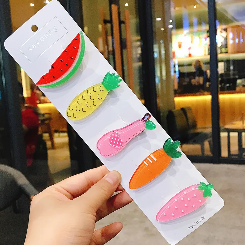 5Pc /Sat New Parent-child cute cartoon colorful style childlike hairpin clip sweet fruit Flower BB clip girl Hair Clips Headwear - Цвет: TS-3