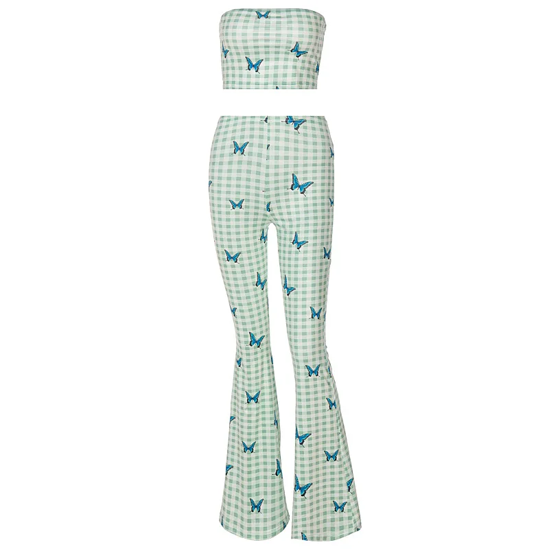 

Tossy New Green Butterfly Print Two Piece Sets For Women Summer Sexy Bodycon Outfits Casual Y2K Fashion Suit Party StreetWear