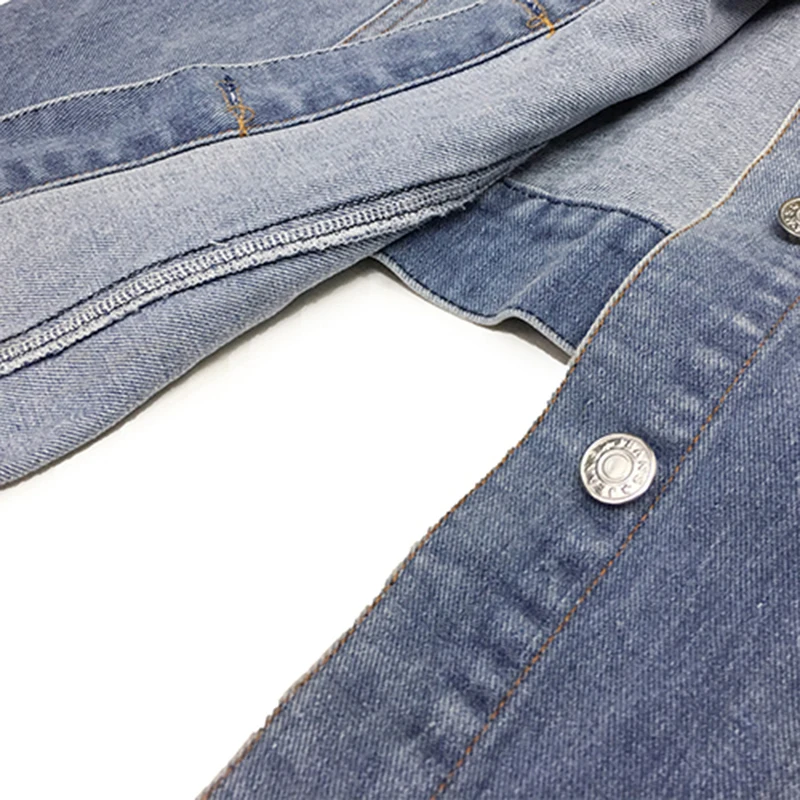 

[EAM] Loose Fit Blue Denim Pocket Big Size Jacket New Lapel Long Sleeve Women Coat Fashion Tide Spring Autumn 2021 1DD6405