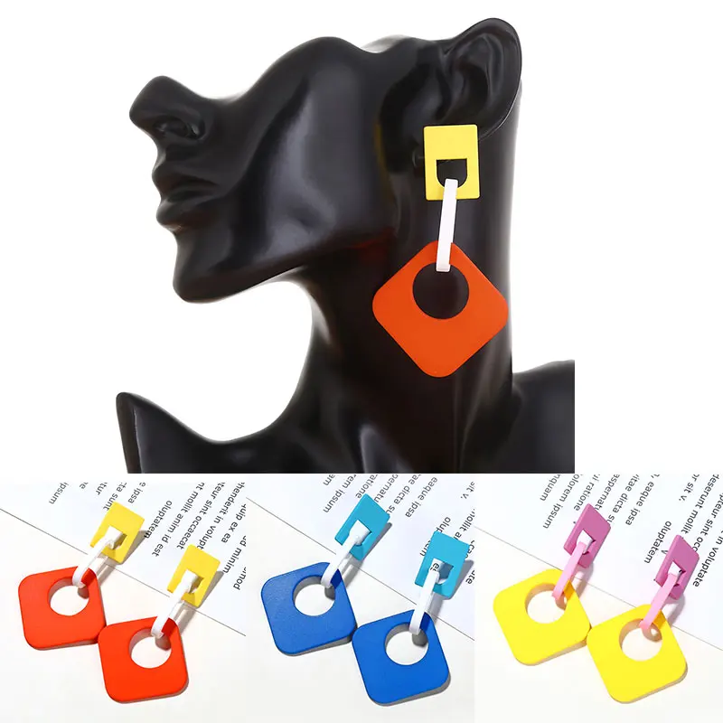 Женские Винтажные висячие серьги с пряжкой летние прямоугольные акриловые