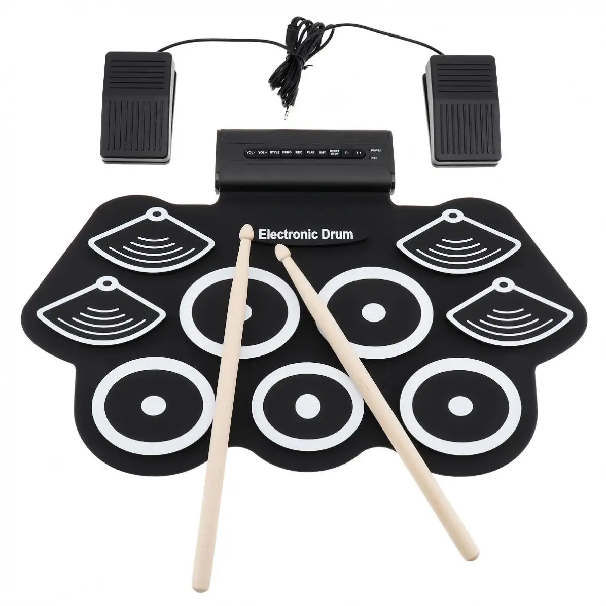 9 Pads Electronic Roll up Silicone Drum Kit with Drumsticks & Sustain Pedal Hand Percussion gift Musical Toy Instrument