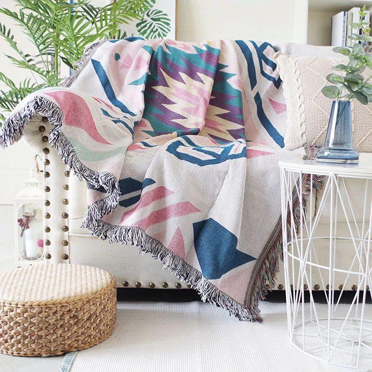 

Four geometric thick sofa blanket bed end towel simple Single double cushion non-slip Nordic throw blanket tablecloth floor mat