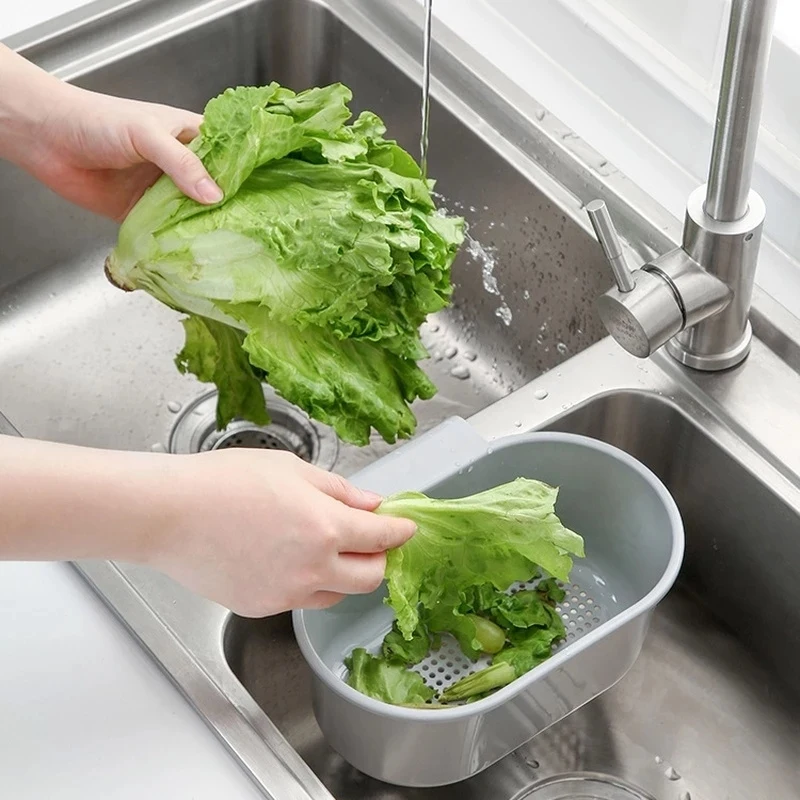 

Sink Strainer Fruit Vegetable Drainer Basket Kitchen Waste Filter Basket Sponge Hanging Basket Storage Rack Kitchen Shelf