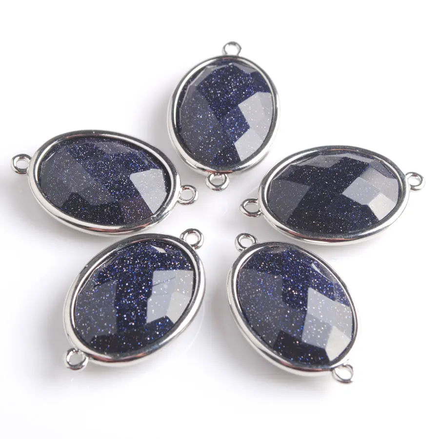 

WOJIAER Two Holes Natural Blue Sand Stone Oval Facted Section Beads for Women Jewelri Make Necklace DIY Bracelet Z9045