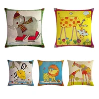 cute lion zebra elephant pillow case cartoon animals linen square cushion cover for decorative printed throw pillowcase