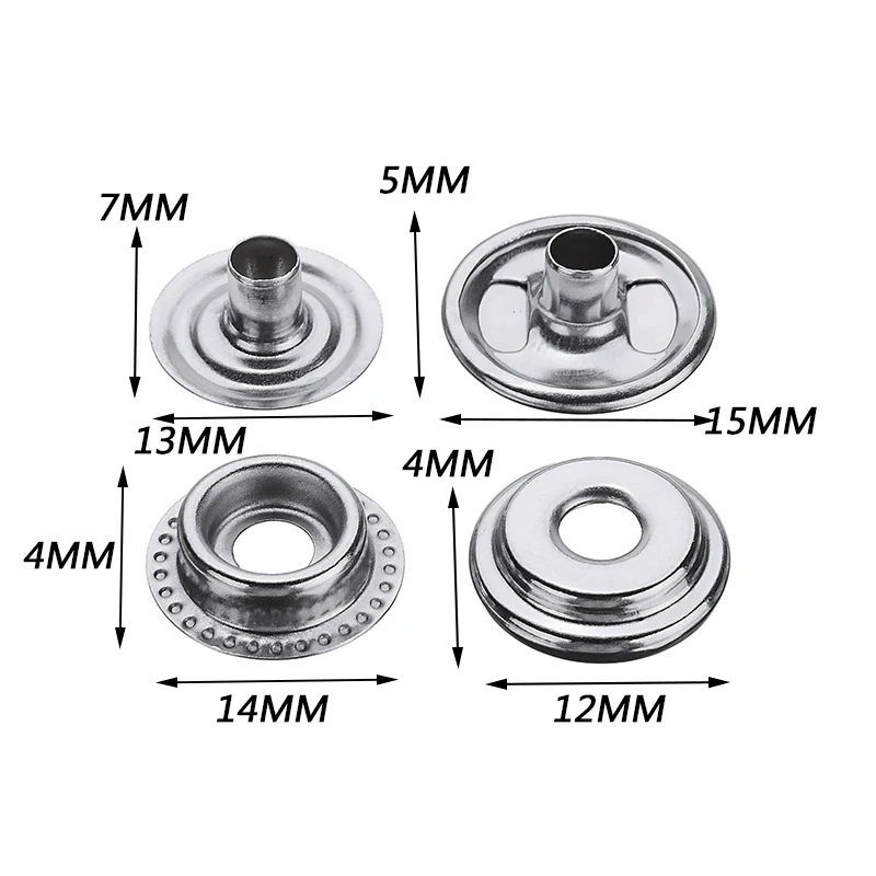 100 шт. холст Пресс Набор шпилек 15 мм Нержавеющая сталь застежки-кнопки Баттону