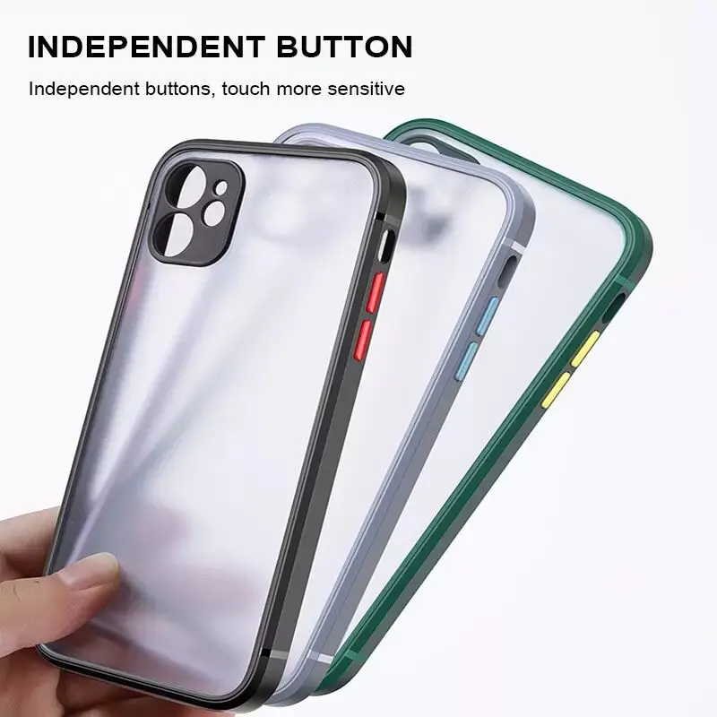 

New Square Shockproof Case For iPhone 12 11 Pro Max Luxury Matte translucent Cover for iphone x xs max xr 7 8 Plus se 2020 Cases