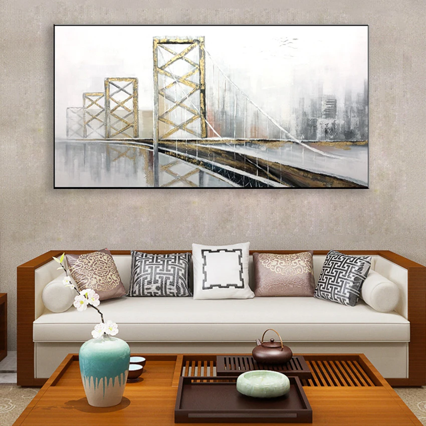 Современный городской мост пейзаж картина для украшения дома стены ручная