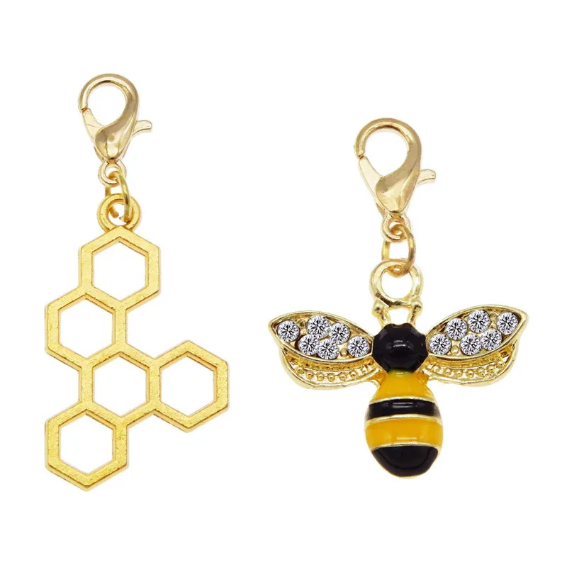 

Julie Wang 4PCS Enamel Yellow Bee Honeycomb Charms With Lobster Clasps Pendants Alloy Keychain Jewelry Making Accessory