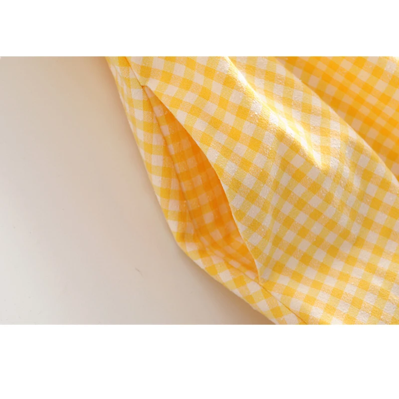 Женская одежда GLAUKE желтое клетчатое платье без рукавов с эластичным поясом