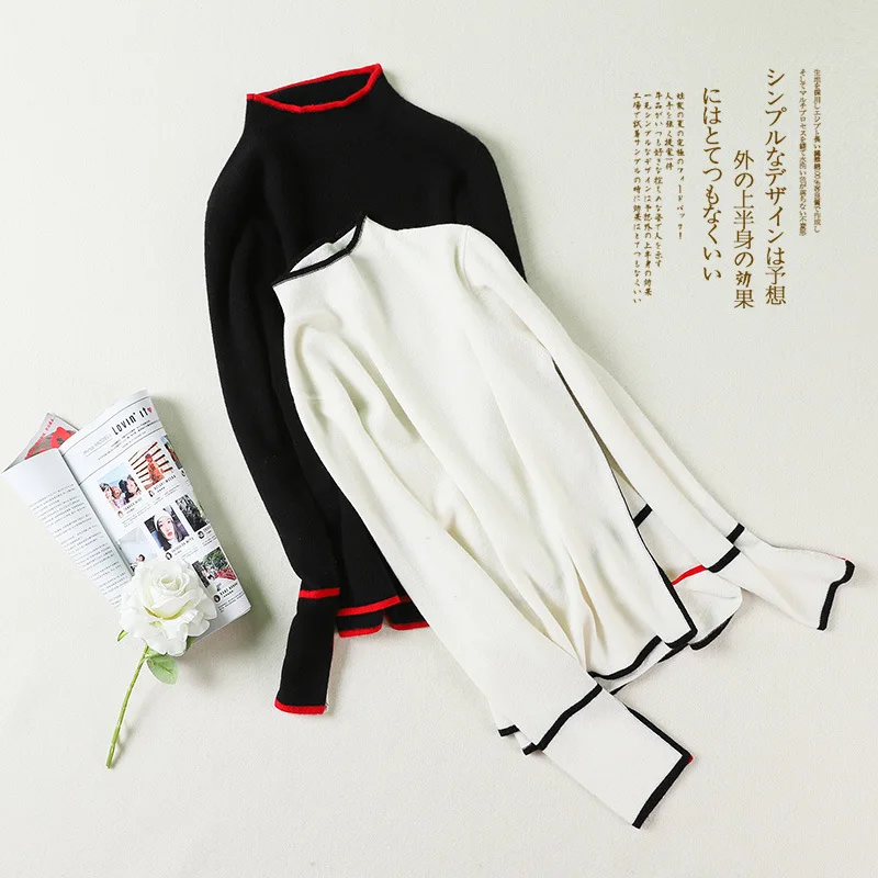 Женский свитер с воротником средней длины трикотажный джемпер из 100% мериносовой