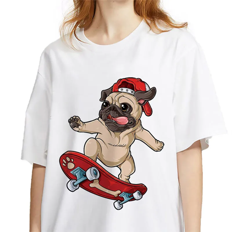 

Summer Women's T shirt Kawaii pug dog animal graphic print tshirt Ulzzang Harajuku T-shirt Round Neck Short Sleeve Female tee