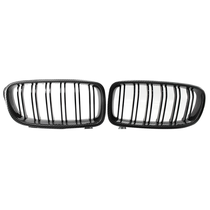 

1 Pair Car Double Slats Front Kidney Grille Grill & 1 Pair Carbon Fiber Rearview Mirror Cover Side Wing Mirror Caps