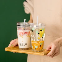 creative straw cup coffee juice milk straw mug cartoon painted colorful simple cute net red plastic bottom outdoor portable cup