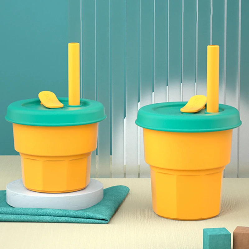 

400ml Baby Feeding Cup With Straw Food Grade Silicone BPA Free Portable Sippy Cups For Children Leakproof Learning Drink Cup