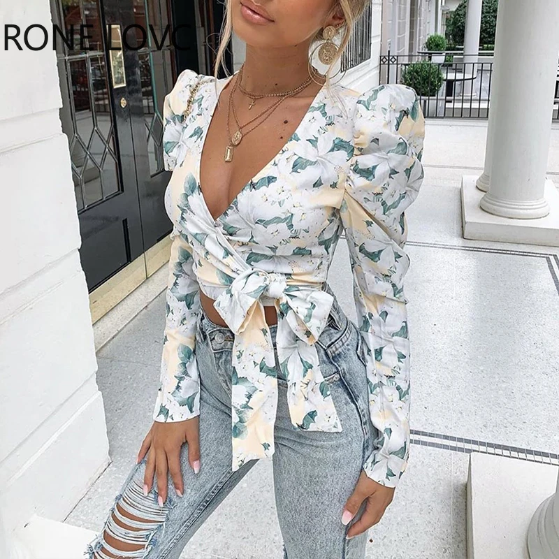 Women Floral V-neck long sleeve Sexy Casual Blouse Plus Size Tops Spring and Blouses | Женская одежда