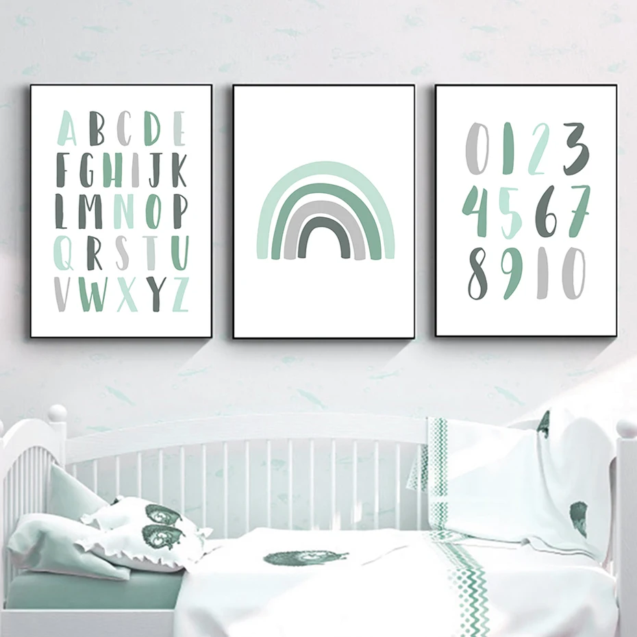 Современные настенные картины с радужным алфавитом для детской комнаты холст