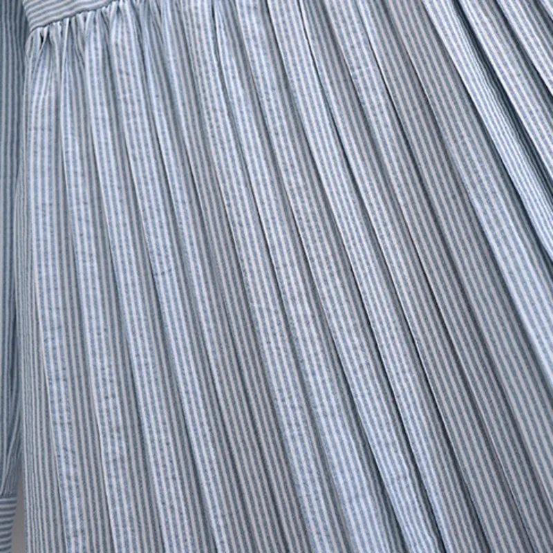 

plus size office ladies autumn long sleeve pleated dresses women bow collar striped A-line knee length dresses female vestidos