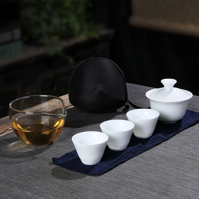Juego de té de viaje al aire libre, taza de té portátil de Kung Fu chino, tetera hermosa y fácil, Teaset portátil de cerámica Gaiwan