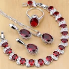 Набор ювелирных изделий для женщин, Классический ювелирный комплект из красного браслета и серег, ожерелья и кольца, на годовщину свадьбы