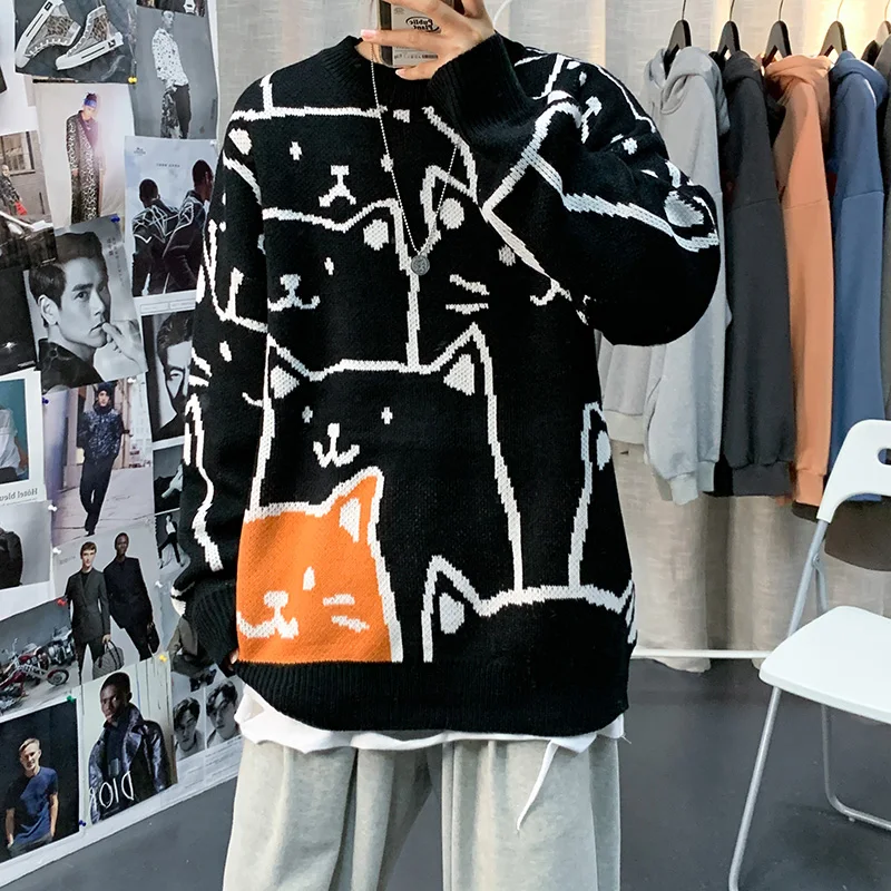

Winter Hot Sales Knitting Cartoon print Wool Women Sweater Round Collar Soft Warm Loose Embroidered Pullovers Casual Sweater