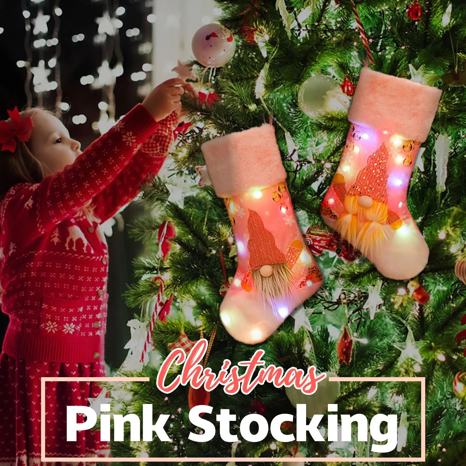 

Рождественские чулки, милые розовые рождественские чулки светильник светкой, украшение для вечерние Rudolph, новогодние подвесные подарочные ...