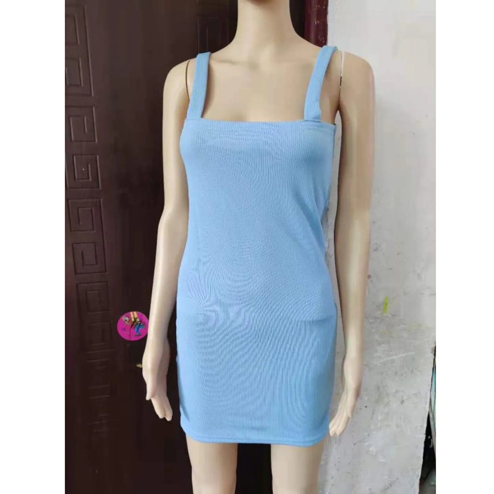 

Slash Neck Strap Dress Knitted Sleeveless Split Hem Mini Party Dresses Sexy Slim Elastic Solid Summer Bodycon Dresses