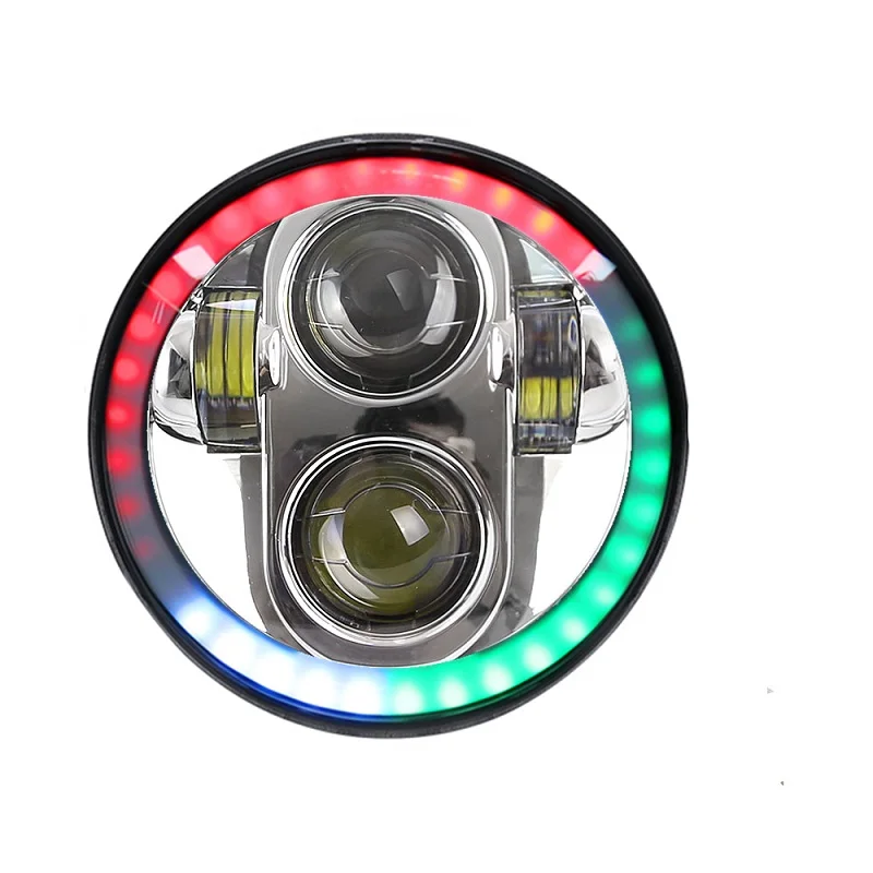 RGB Halo Chrome RGB 5,7" Halo светодиодный фонарь/5 3/4 дюймов белый желтый DRL галогеновая фара для индийского скаута и мотоциклиста ведра монтажный кронштейн - Цвет: RGB Halo Chrome