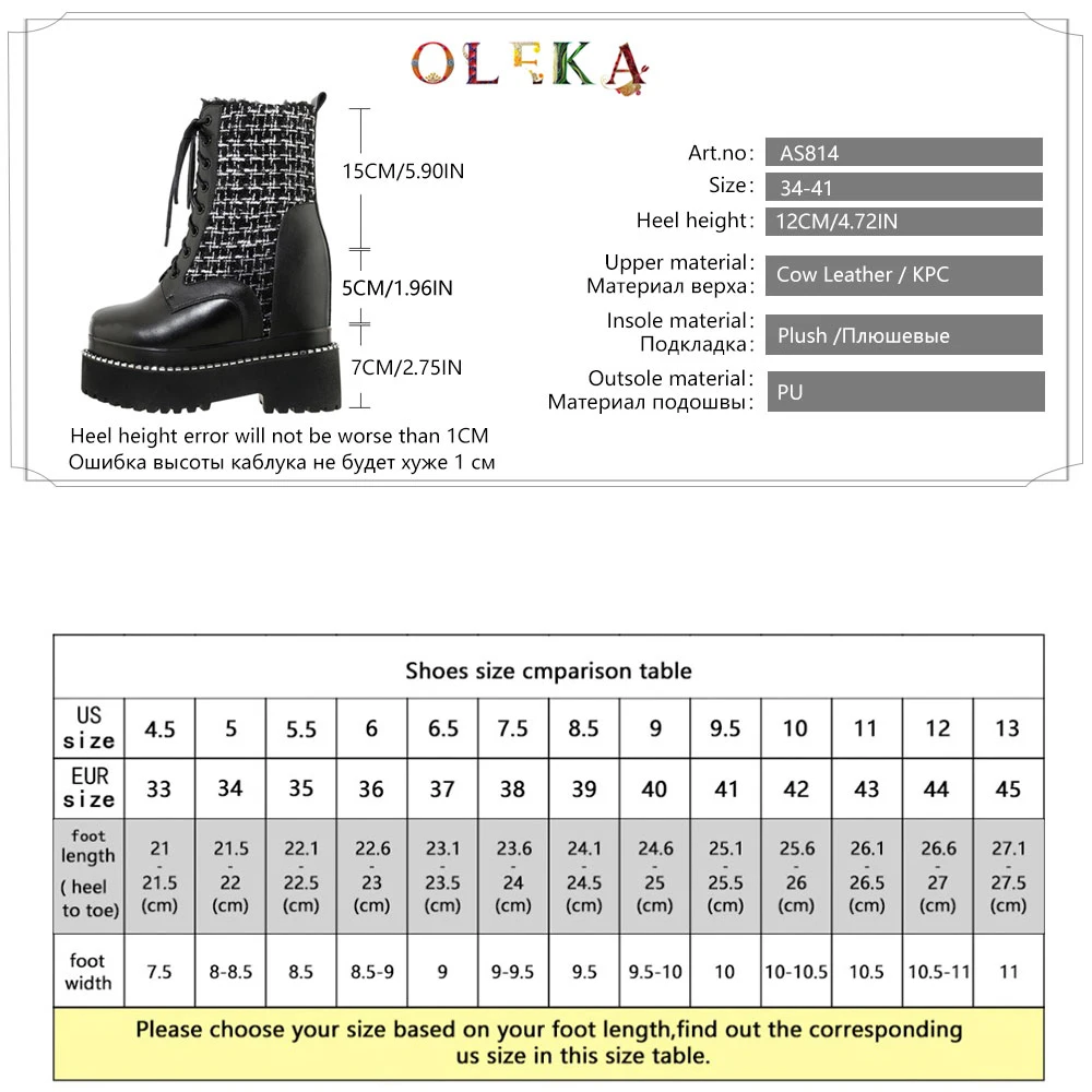 

OLEKA Leather Mid-calf Winter Winter Boots Women Platform Rome Round Toe Ladies Boots Fashion Style Punk New AS814