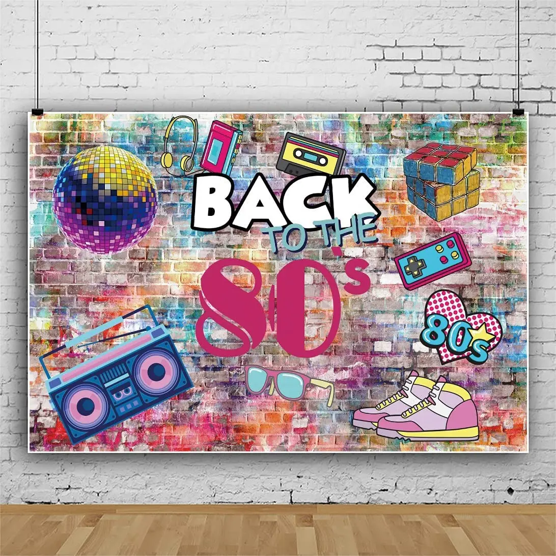 

80s Backdrop for Parties Graffiti Brick Wall 80’S Hip Hop Disco Dj Photo Background Kids Baby Shower Themed Party Decor