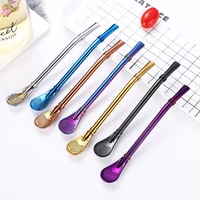 high quality stainless steel straw spoon for drink bar coffee filter spoonbombilla tea straws