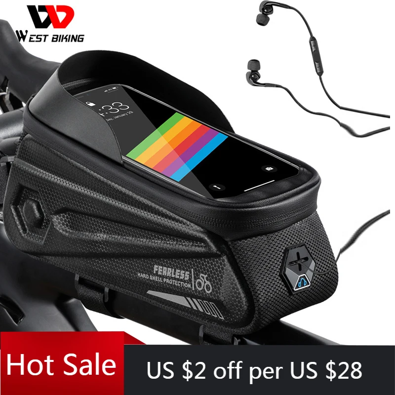 WEST BIKING Водонепроницаемая велосипедная сумка на переднюю верхнюю раму жесткий