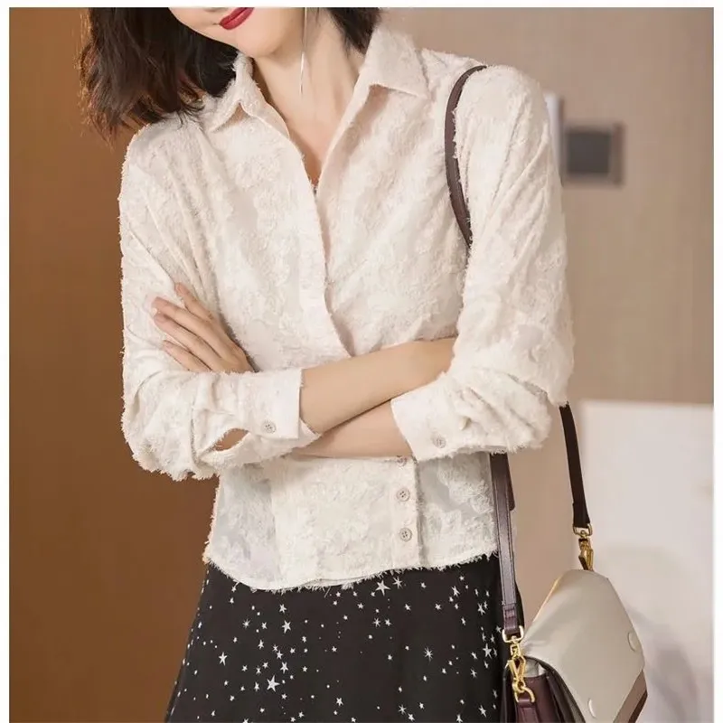 Кружевная рубашка с длинным рукавом новинка женский топ на весну и осень женская