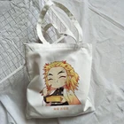 Сумка для покупок с рассекающим демонов аниме сумки для покупок Rengoku Kyoujurou Kimetsu No Yaiba Холщовая Сумка-тоут сумки Harajuku сумки на плечо