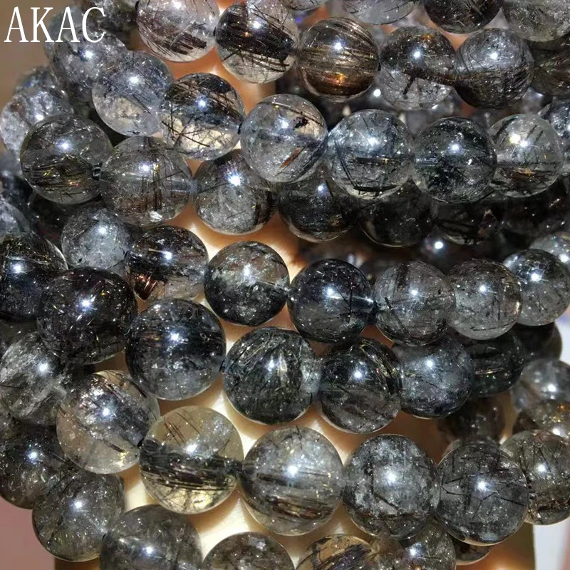 9-10 мм натуральный черный рутилированный кварцевый браслет Рутиловый Кварц для