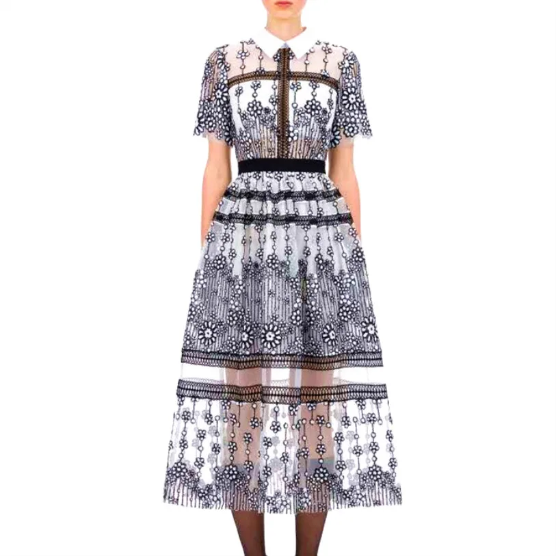 Автопортрет женское длинное платье 2019 осень Питер Пэн воротник длинный рукав