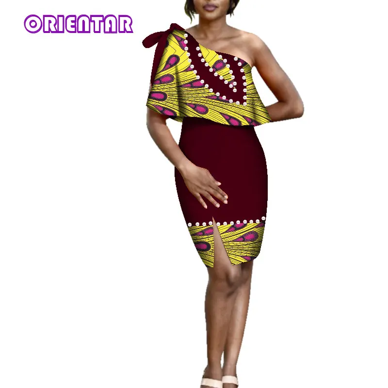Сексуальное платье на одно плечо с завязками плечах в африканском стиле вощеным