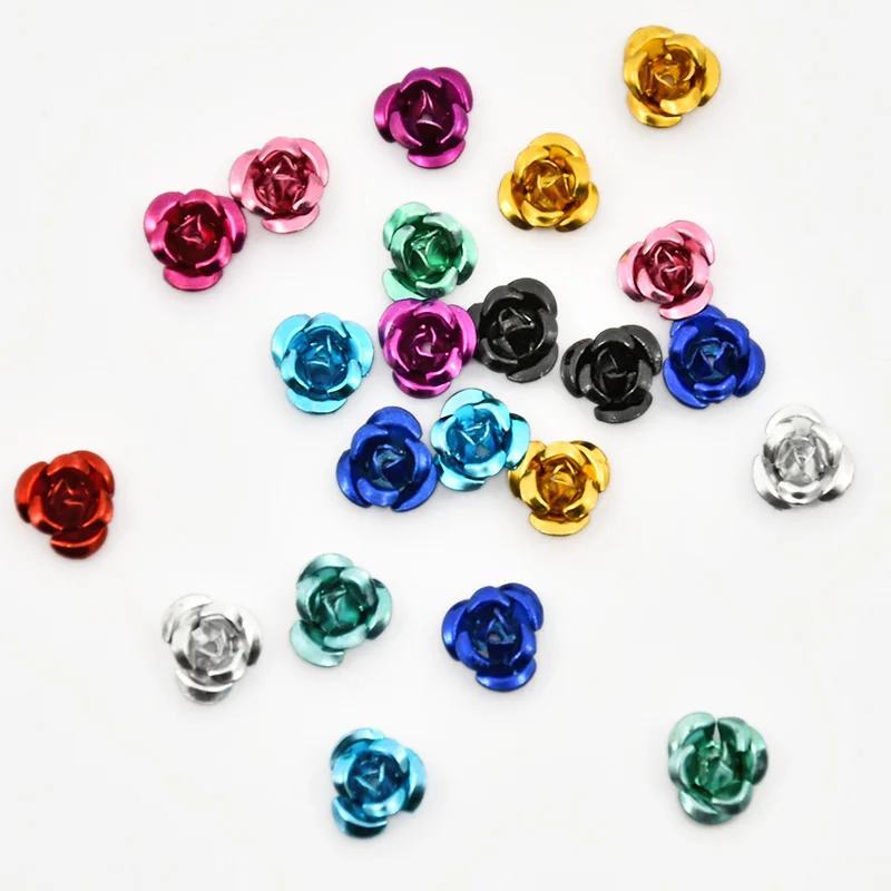 

200Pcs 6mm Assorted Aluminum Rose Cabochons for nail art Tiny rose flower color splattered cabochon flat-back embellishment 1