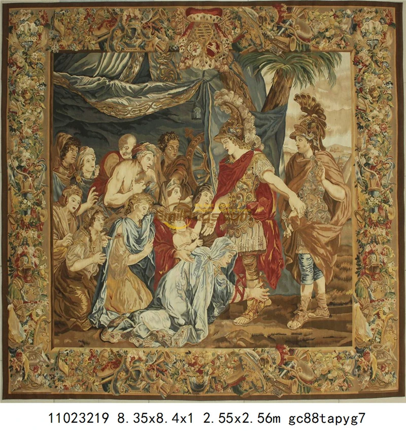 Антикварный французский гобелен редкий обуссон стиль бегун великая волна