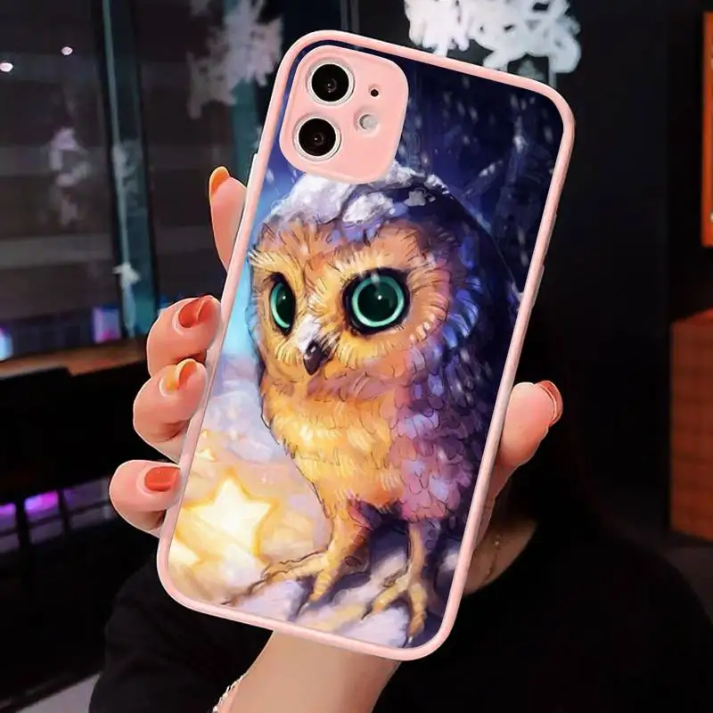

animal cute cartoon owl Bird Phone Cases Matte transparent For Pink iPhone 12 Mini 11 Pro XR XS Max 7 8 Plus X Back Cover