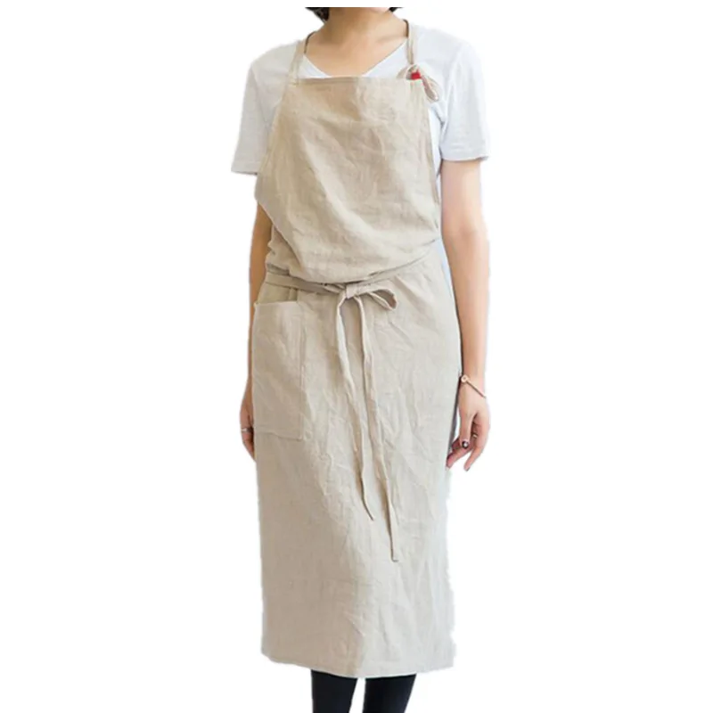 Фартук из хлопка и конопли кухонный фартук для выпечки кофейни цветочного