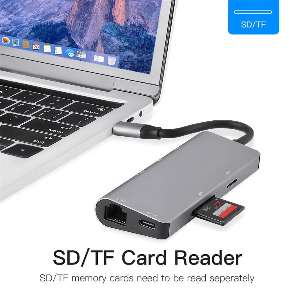 USB C концентратор USB-C HD 4K Gigabit Ethernet Rj45 адаптер 3 1 SD/TF кард-ридер для MacBook Pro IPad