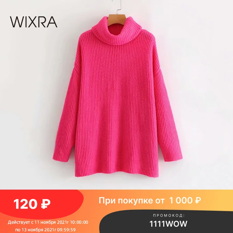 

2021Wixra Women Turtleneck Sweater Female Solid Loose Pullovers Soft Warm Jumper Candy Color Oversized Tops Autumn Winter