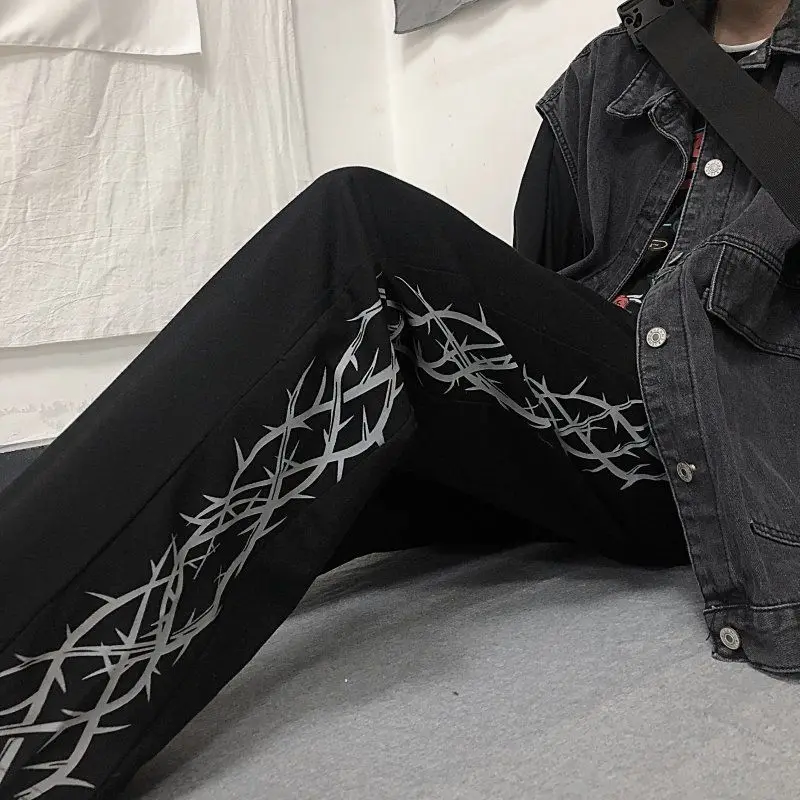 

Ankle-length pants high street casual sports wide-leg pants Korean men women preppy all-match straight trousers punk sweatpants