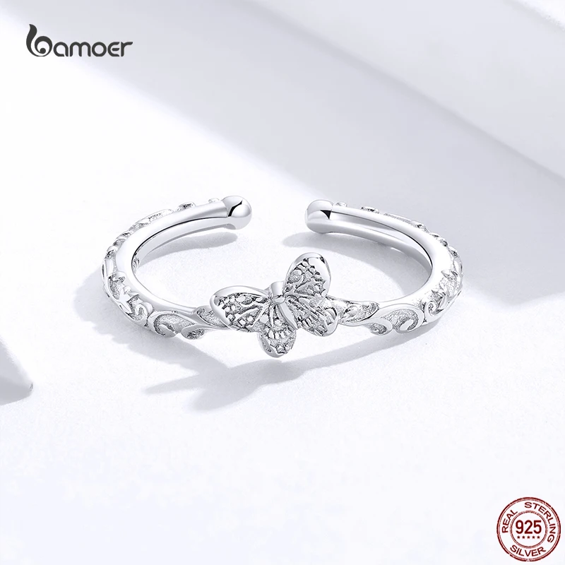 Женское кольцо из стерлингового серебра 925 пробы Bamoer на палец с бабочкой