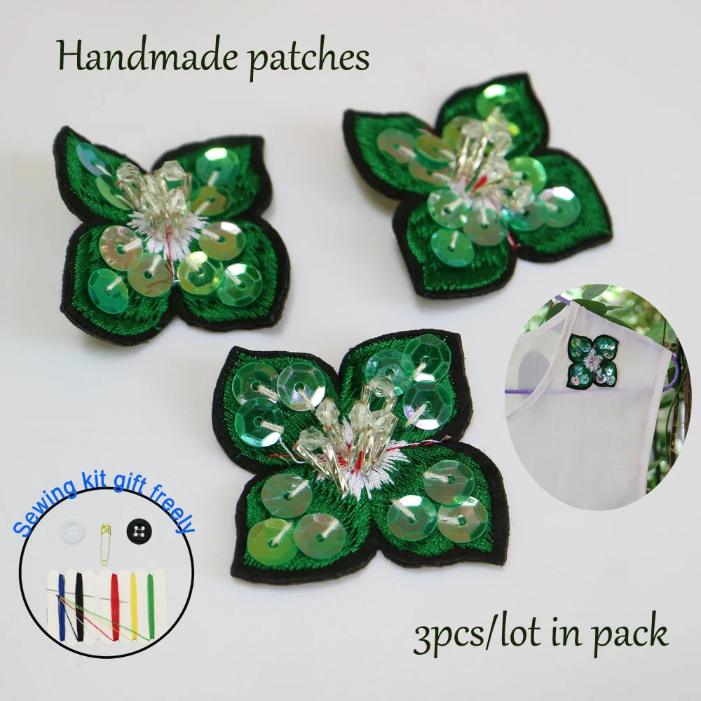 

3pc/lot Handmade flower rhinestone beaded patches for clothing DIY sew patch embroidered applique decorative sequins Parches