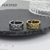 flscdyed vintage gothic face opening rings for women and men retro gold silver color hip hop finger ring fashion street jewelry
