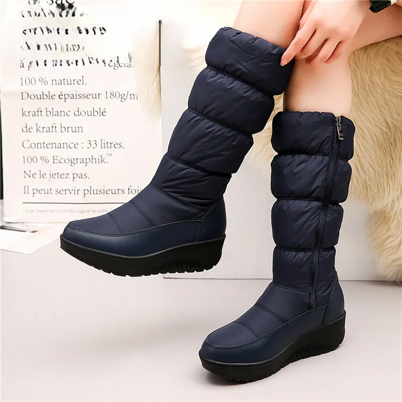 

Женские сапоги до середины икры, новинка 2021, зимние удерживающие Длинные теплые сапоги с круглым носком для снежной погоды, повседневная же...