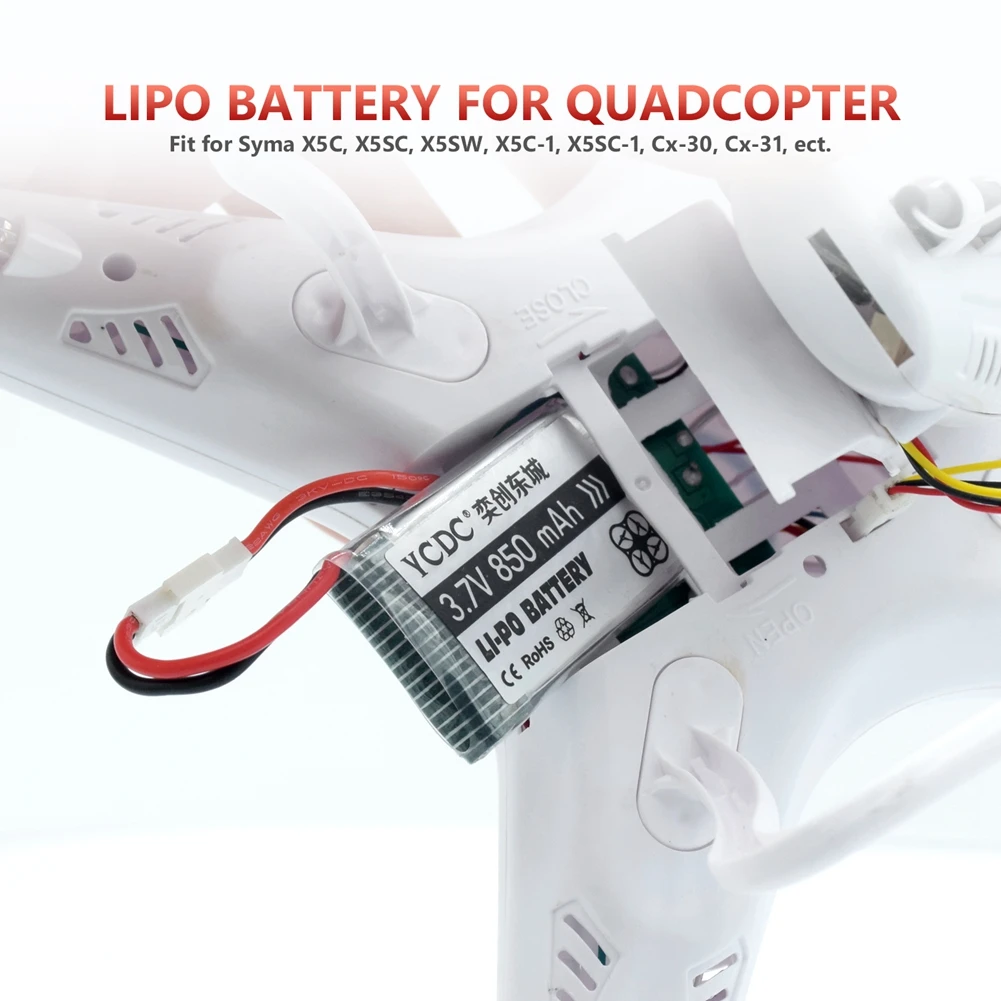 

Drone Batteries 3.7V 850mAh Li-Po Battery For Syma X5C X5SC X5SW X5C-1 X5SC-1 Cx-30 Cx-31 Quadcopter + Charger
